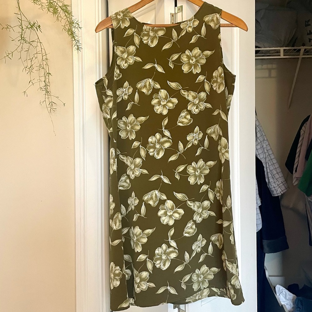90s Y2K floral summer dress vintage size medium green shift dress retro